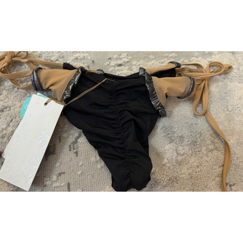 Beach Bunny Smoke & Mirrors Skimpy Bikini‎ Bottoms Black Nude  Small NEW Rare